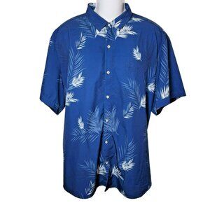 Men’s XXL Blue White Palm Leaf Hawaiian Shirt Short Sleeve Button Front